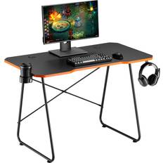 Maplin Gaming Desk with Headphone Hook & Cup Holder - Matte Black & Orange