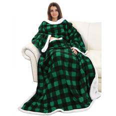 Checkered Blankets Catalonia Buffalo Plaid Sherpa Blankets Green