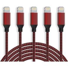 iPhone Charger [MFi Certified] Cable HOVAMP 5Pack[6/6/6/6/6FT] Nylon Braided Fast Compatible iPhone 12Pro/12/11Pro Max and More-Black&Red