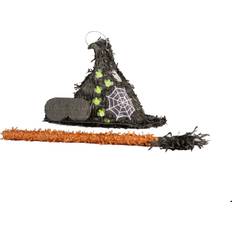 Halloween Piñatas Fax Potato Halloween Witches Hat Cardboard Pinata, Stick and Blindfold Set Black