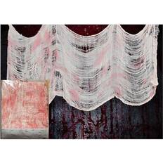Streamers Fiestas Guirca Horror/halloween deco wand/muur/plafond gordijn stof wit/bloed 76 x 228 cm griezel uitstraling