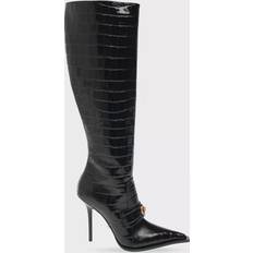 Versace Høje støvler Versace Crocodile Effect Printed Leather Knee Boots - Black