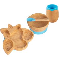 Baby Care Tiny Dining 4pc Blue Unicorn Bamboo Suction Baby Feeding Set