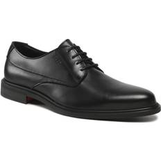 HUGO Black Logo-embossed Leather Derby Shoes Eur Men