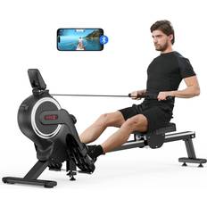 Dripex Magnetic Rowing Machine, App Compatible Rower with Aluminum Slider, 16 Levels of Adjustable Resistance, Max 265 LBS Weight Capacity Black