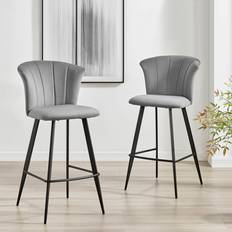 Furniturebox Juniper Soft Touch Velvet Fluted Bar Stool