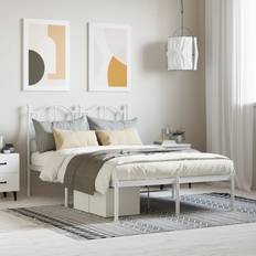vidaXL white, 120 Metal Bed Frame Bed Base Headboard 4FT Small Double White/Black