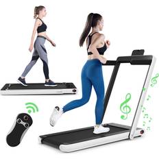 Fitness Machines Gymax 2 in 1 Folding Treadmill Electric Walking Running Machine Bluetooth LED Display White