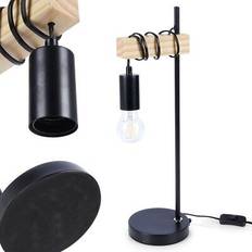 Atmosphera Elegant Matt Svart Metall Trä Bordslampa
