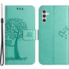 Skalo Samsung A14 4G/5G Owl Tree Flip Cover Turkis