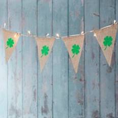 White Inflatable Decorations Shamrock Hessian LED Bunting St Patricks Day Decoration Warm White