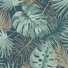 Laguna Tropical Wallpaper Green Gold Glitter Palm Leaf Jungle