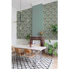 Grandeco Blue Wallpapers Grandeco Tribal Leaf Foliage Textured Aqua Blue Green Wallpaper