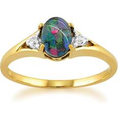 Gemondo Classic Oval Triplet Opal & Diamond Ring in 9ct Yellow Gold