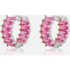 Crystal Earrings Luv AJ Ballier Huggies Silver-Plated Crystal Earrings Pink