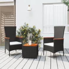 vidaXL 3-tlg Garten-Lounge-Set Schwarz Poly Rattan Lounge-Set, Tisch einschl. 2 Stühle