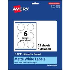 Office Supplies Avery Matte White Round Labels 2.75 Diameter 150