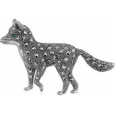 Silver Broscher Gemondo Classic Marcasite & Emerald Fox Brooch in 925 Sterling Silver