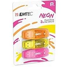 Cartes Mémoire & Clés USB Emtec USB-Stick 2.0 C410, Flash-Laufwerk, 8 GB, Lesegeschwindigkeit 5 MB/S, Schreiben 15 MB/S, kompatibel mit USB 2.0, USB 3.0, Transparent, Neon, mit Kappe, 3 Stück Orange, Gelb, Rosa