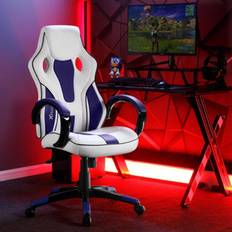 X-Rocker Lumbar Cushion Gaming Chairs X-Rocker X Rocker Maverick Pc Office Gaming Chair, Mid-Back Support Ergonomic Computer Desk Chair, Faux Leather White Blue