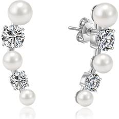 Philip Jones White Pearl Climber Earrings Created with Zircondia Crystals