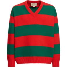 Gucci Red Sweaters Gucci Striped Wool Blend V Neck Sweater Red