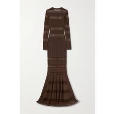 Vestido midi Vestidos Norma Kamali Spliced Dress Fishtail Gown - Chocolate/Chocolate Mesh - Brown