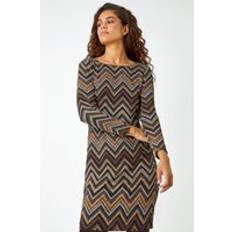 Bronze Dresses Roman Glitter Zig-Zag Print Stretch Dress Bronze