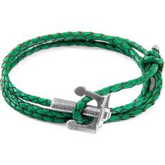 Green Bracelets Anchor & Crew Fern Green Union Anchor Silver and Braided Leather Bracelet