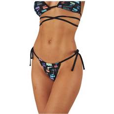 Bikinihosen Puma Damen Side Tie Tanga String Bikini Bottoms, Black Combo