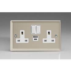 Varilight XN5UACW Classic Satin Chrome 2 Gang Double 13A Plug Socket 3.1A 20W USB A C