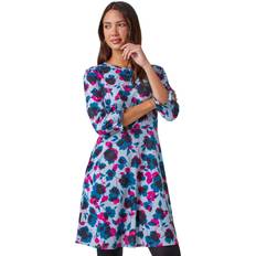 Turquesa - Vestido midi Vestidos Roman Floral Print Frill Sleeve Stretch Dress Teal