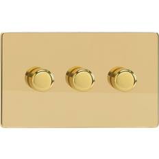 Wall Dimmers Varilight JDVDP303S Screwless Polished Brass 3 Gang 2-Way Push On/Off LED Dimmer 0-120W V-Pro