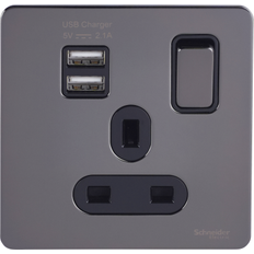 Schneider Electric USFP 1G Switched Socket Single Pole 2x USB 2.1 Black Insert Black Nickel GGBGU34102USBABBN