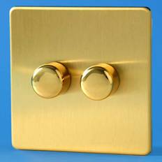 Red Dimmers Varilight TEBP252S Euro Brushed Brass 2 Gang 2-Way Push-On/Off Dimmer 40-250W V-Dim