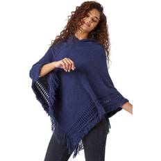 Bleu Capes & Ponchos Roman One Hooded Fringed Knit Poncho Midnight