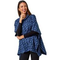 Blu - Donna Poncho Roman One Geometric Stretch Poncho Blue