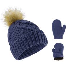 1-3M - Girls Accessories ABG Accessories Rising Star Infant Hat and Mittens Winter Set for 0-24 Months Navy