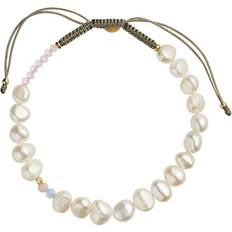 Beige Armbanden Stine A Perlie Creme Bracelet With Blue & Pink Stone