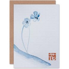 ARTERY8 Wee Blue Coo Japanese Watercolour Flower Greeting Card