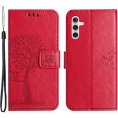 Skalo Samsung A14 4G/5G Owl Tree Flip Cover Rød