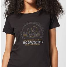 Harry Potter I'd Stay At Hogwarts Women's Christmas T-Shirt Black