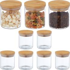 Relaxdays 9x Storage Jars Bamboo Lids 500 ml