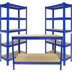 Monster Racking 2 x 90cm T-Rax Heavy Duty Metal Storage Shelving Units & Garage Workbench Blue
