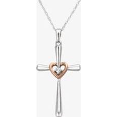 Diamond - Gold Charms & Pendants T.H.Baker 9ct Two Tone Gold 0.01ct Diamond Cross and Heart Pendant THP22146-01