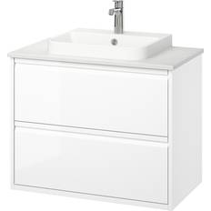 IKEA ÄNGSJÖN BACKSJÖN lådor/tvättställ/kran, högglans vit/vit