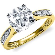 9k - Diamond Rings Jewelco London 9ct 2-Colour Gold CZ Solitaire Shoulder Set Engagement Ring JRN554 Multi