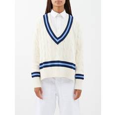 Polo Ralph Lauren Women Clothing Polo Ralph Lauren Striped Cable-knit Cotton Sweater Womens Cream Navy