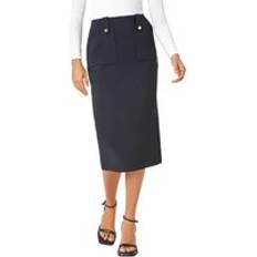 Ribbed Skirts Roman Ribbed Pocket Detail Midi Stretch Skirt Black