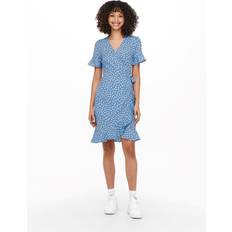 Mies - Yksivärinen Mekot Only Onlolivia S/S Wrap Dress - Sininen